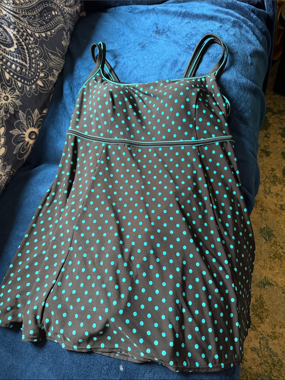 Polka Dot Black & Teal One-Piece Swimdress